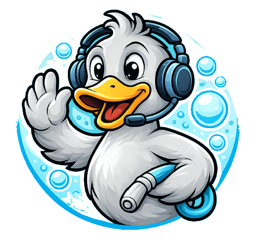Bubbles the Gray Duck Pro Wash chat assistant